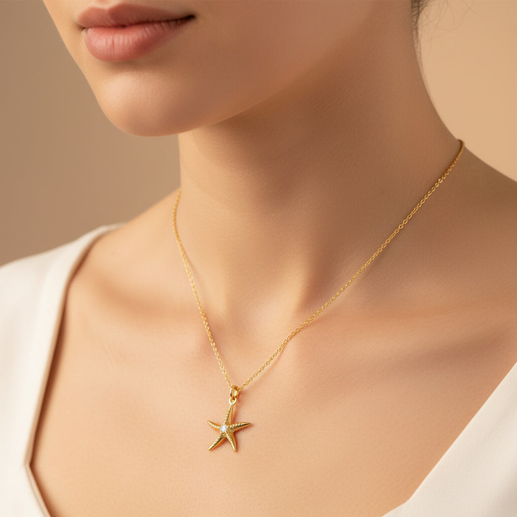 Gargantilla de Oro 14k Estrella de Mar con Incrustado de Zirconias mod. 10066