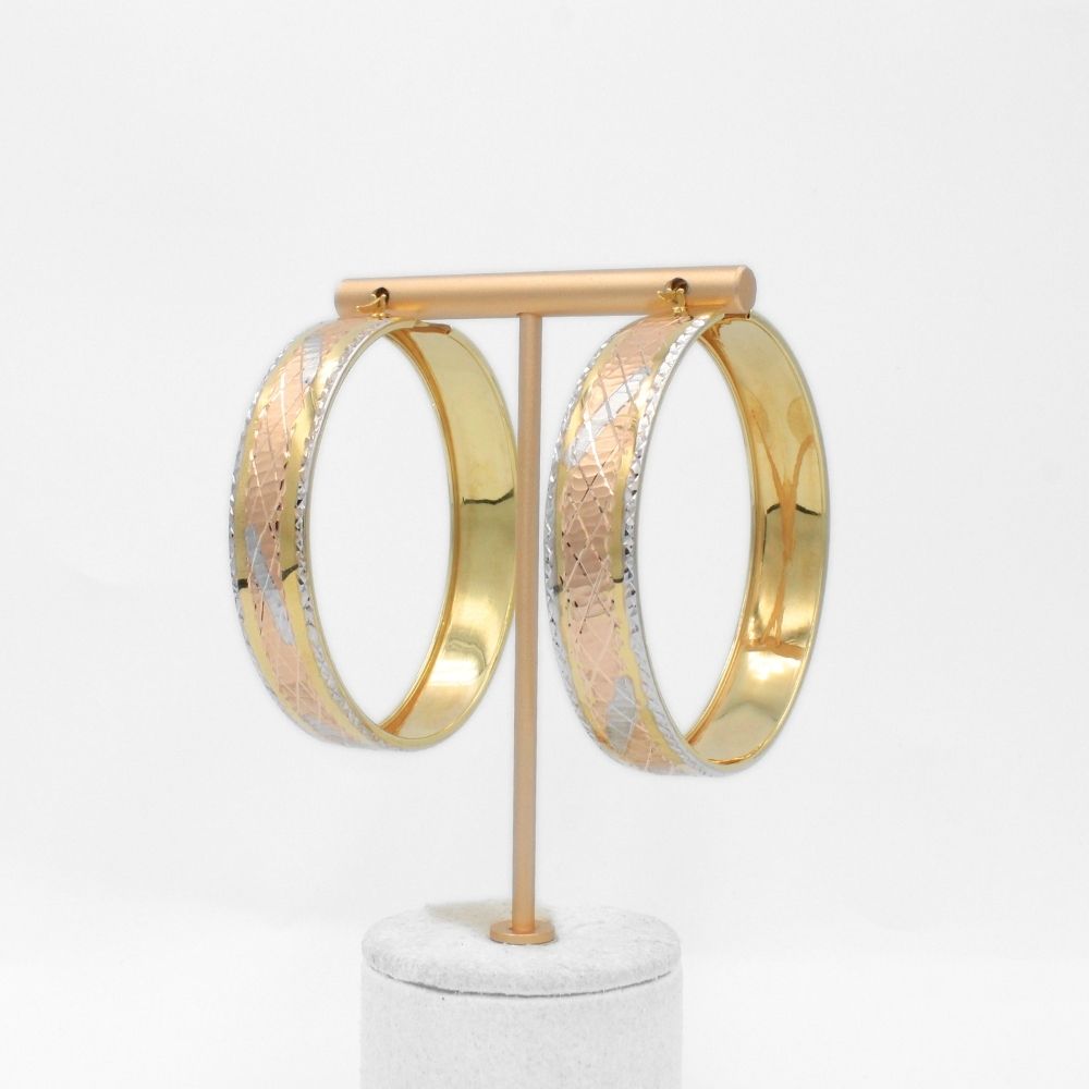 Arracada de Oro 14k Diseño Big con Diamantado Fino de 3 Colores mod. 9773