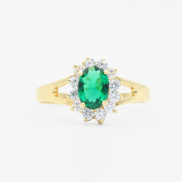 Anillo de Oro 14k con Zirconia Oval Color Verde Esmeralda mod. 9168