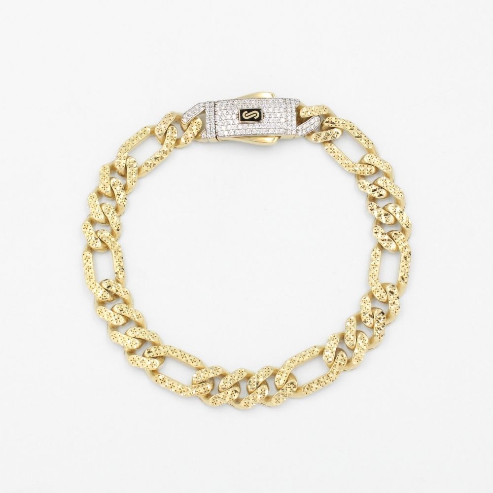 Pulsera Mónaco Chain 14k Modelo Figaro Flex Hueco con Broche Pavé mod. 8883