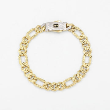 Pulsera Mónaco Chain 14k Modelo Figaro Flex Hueco con Broche Pavé mod. 8883