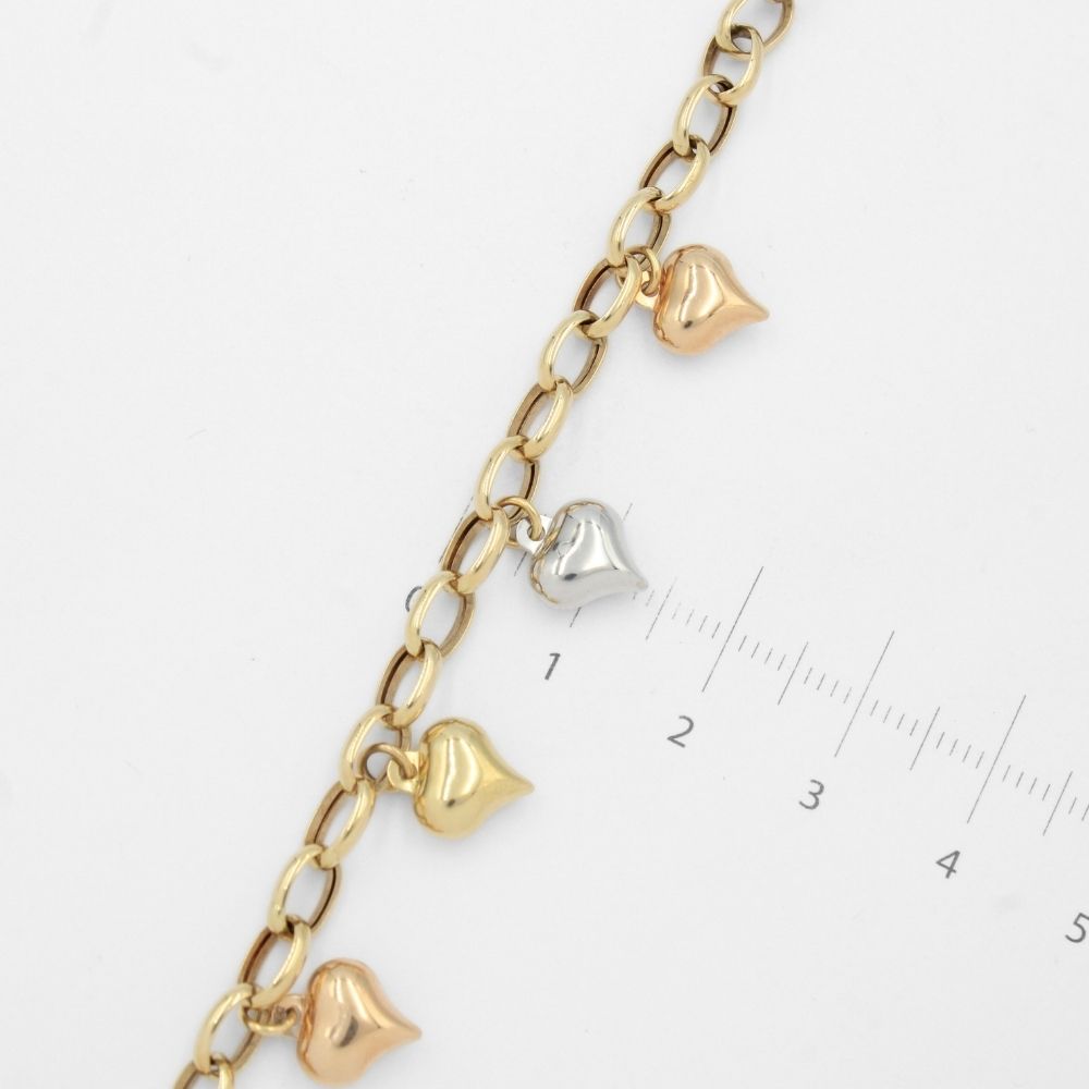 Pulsera de Oro 14k Diseño Fino y Hueco con Dije de Corazón Brillante mod. 9688