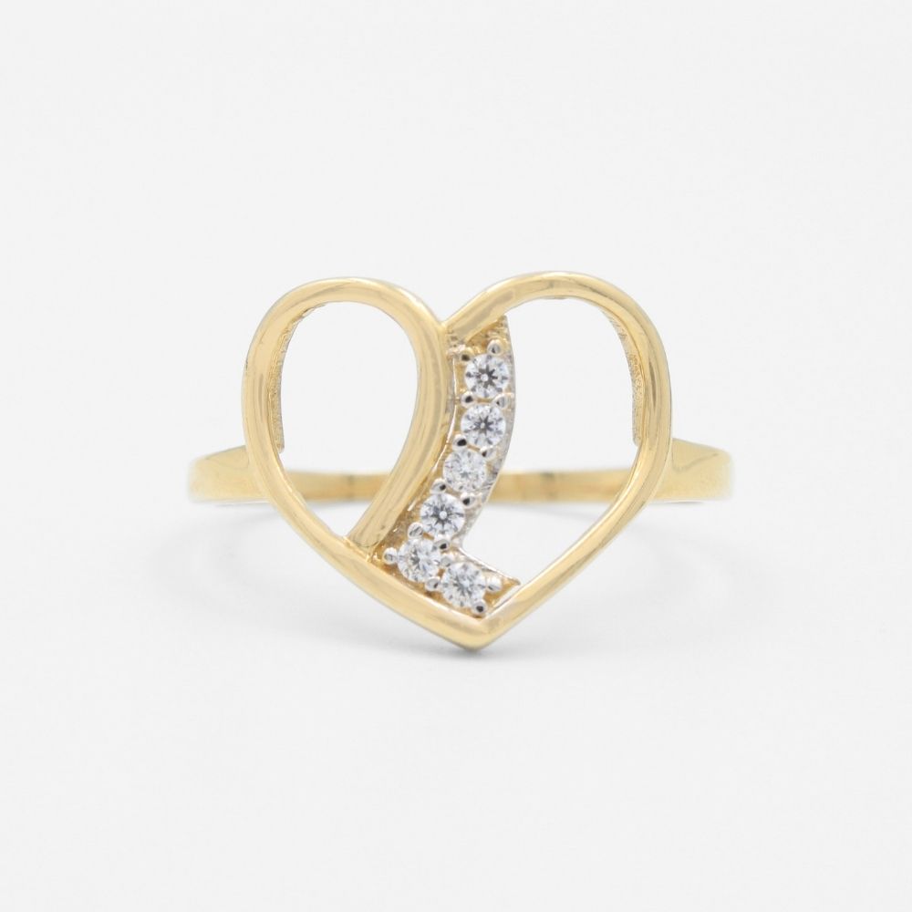Anillo de Oro 14k Corazón Fino con Zirconias mod. 8354