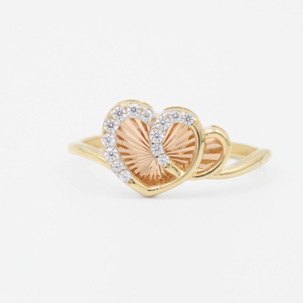 Anillo de Oro 14k con Diseño de Doble Corazón mod. 9249