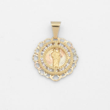 Medalla de Oro 14k San Judas en Diseño Diamantado con Zirconias Brillantes mod. 9845