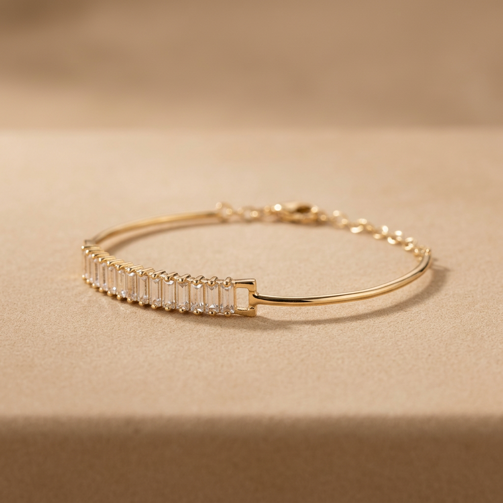 Aro de Oro 14k Ajustable de Zirconias Rectangulares mod. 11227