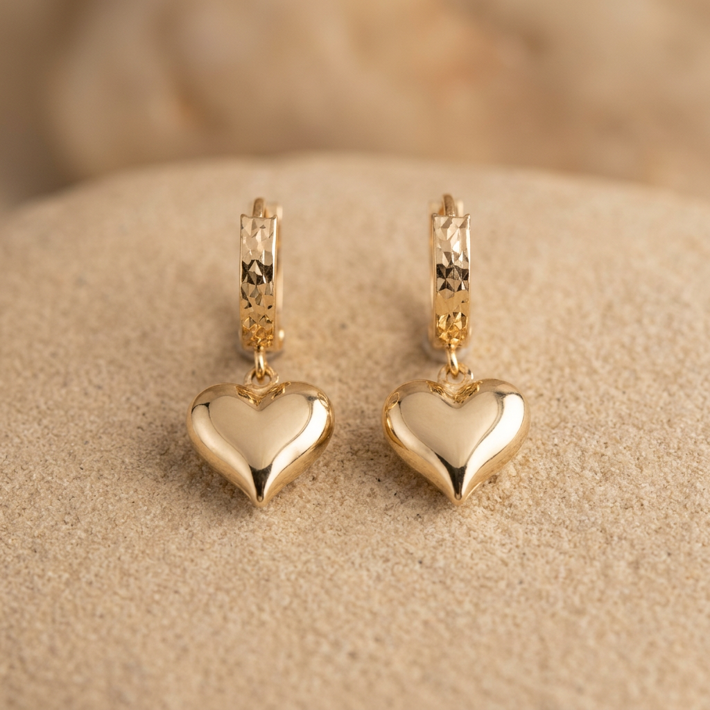 Grapa Larga de Oro 14k Corazones Inflados Lisos mod. 11237