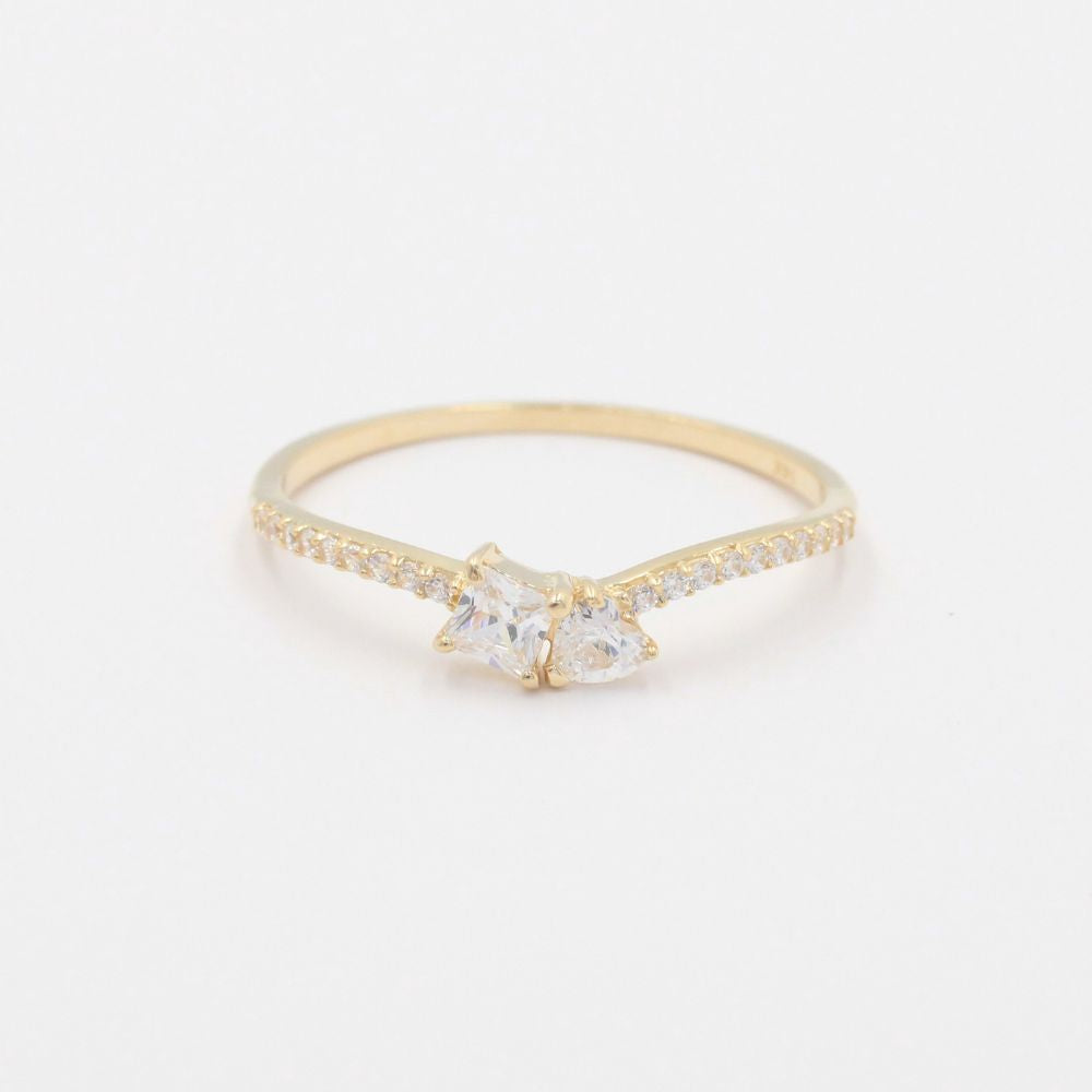 Anillo de Oro 14k con Incrustaciones Finas y Doble Zirconia en el Centro mod. 9947