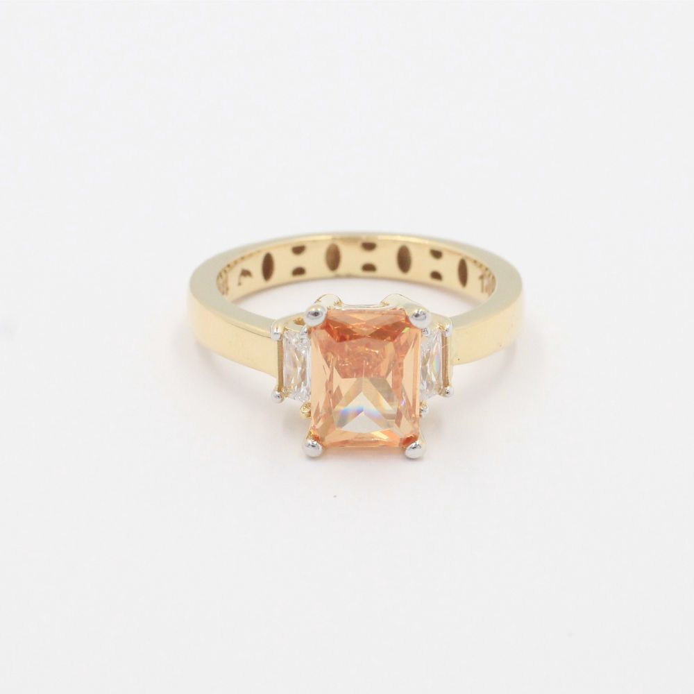 Anillo de Oro 14k Zirconia Cuadrada Color Naranja y Blanco mod. 9940
