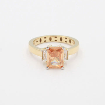 Anillo de Oro 14k Zirconia Cuadrada Color Naranja y Blanco mod. 9940