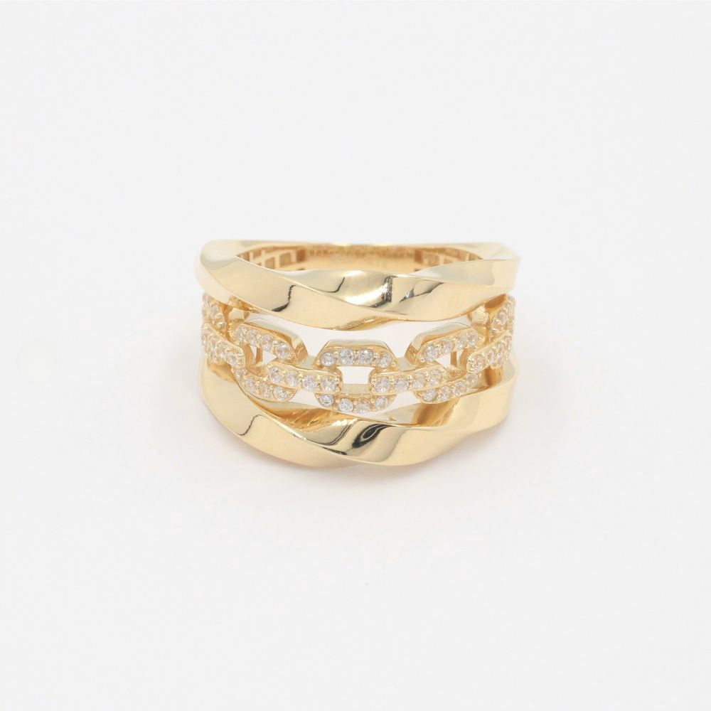 Anillo de Oro 14k Diseño Espiral de Cadena con Incrustado de Zirconia mod. 9941