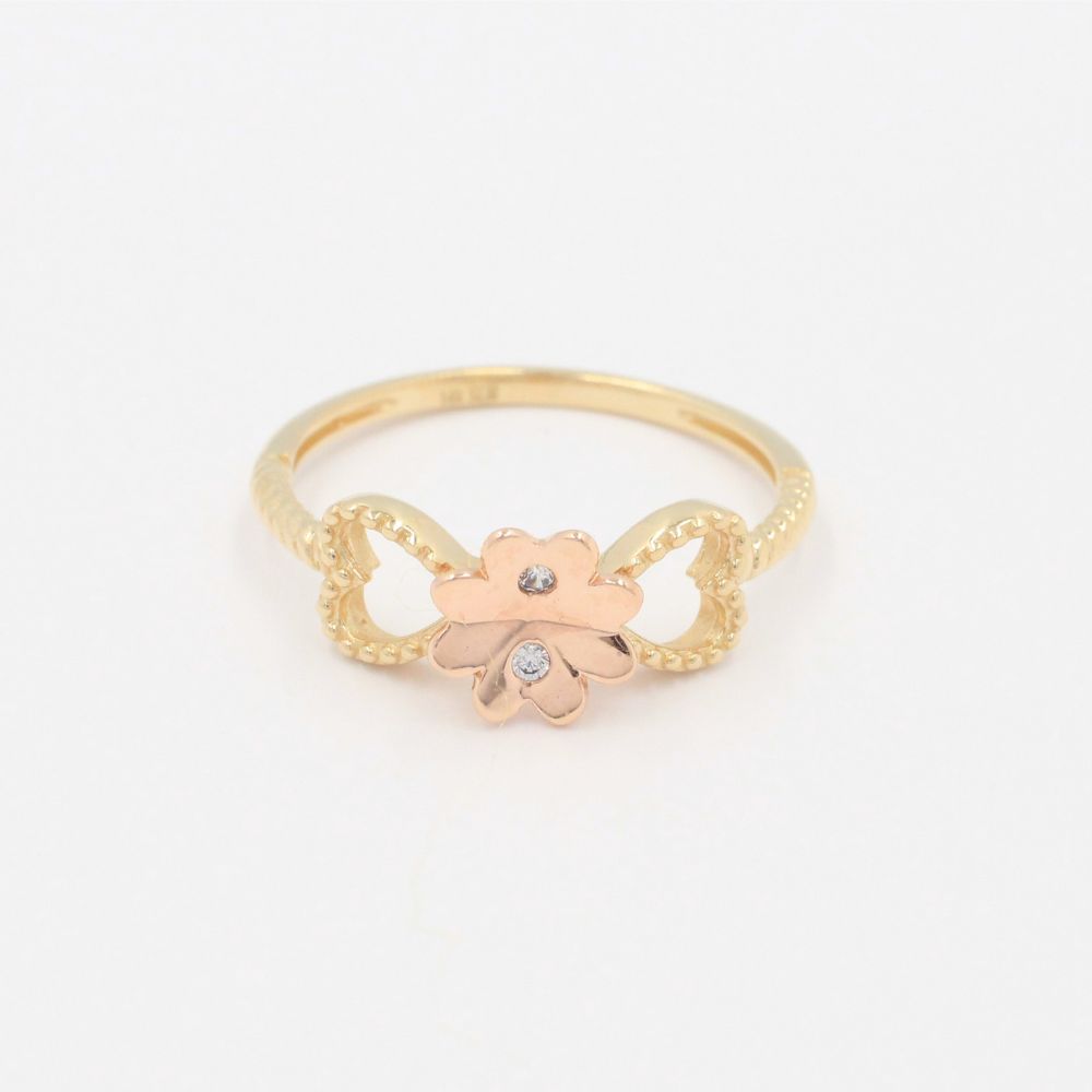 Anillo de Oro 14k Diseño de Trébol y Corazones con Zirconias Brillantes mod. 9943