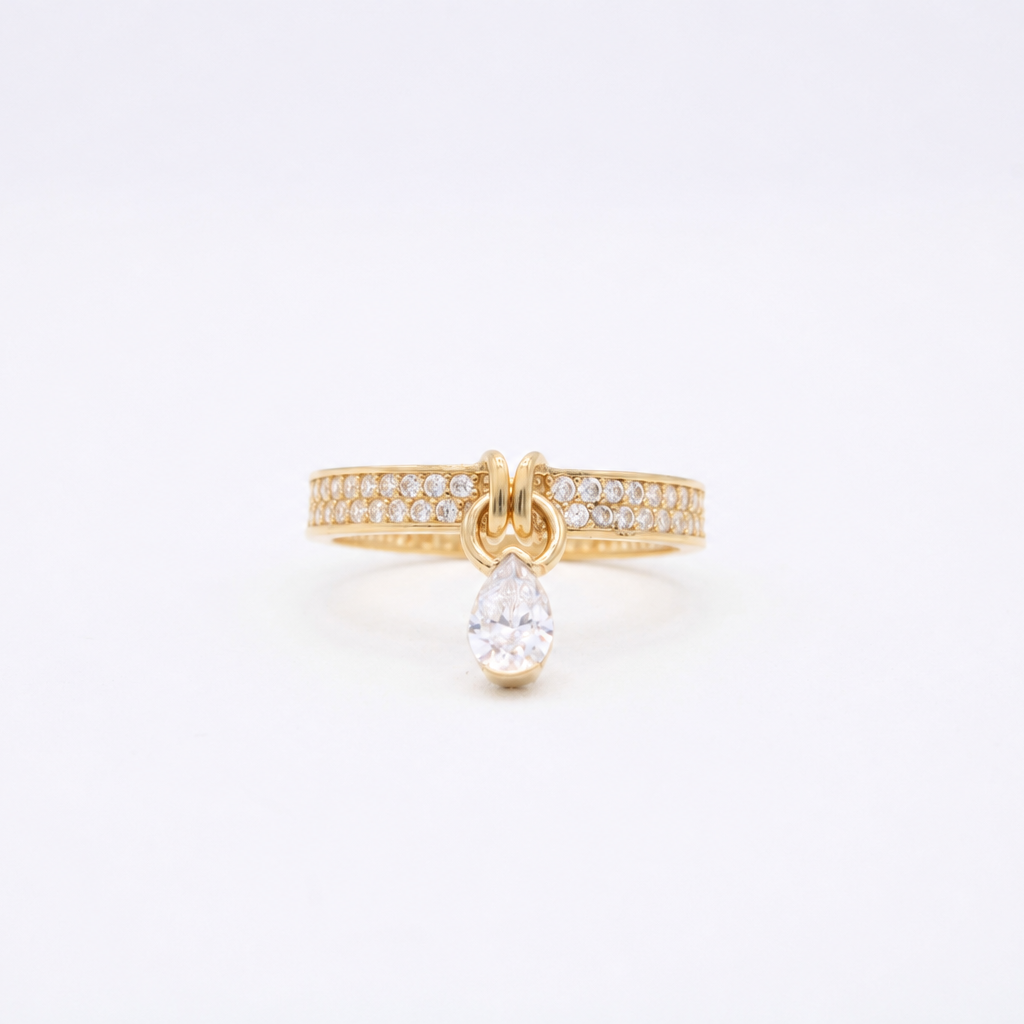 Anillo de Oro 14k con Colgante e Inscrustación de Zirconias mod. 10855