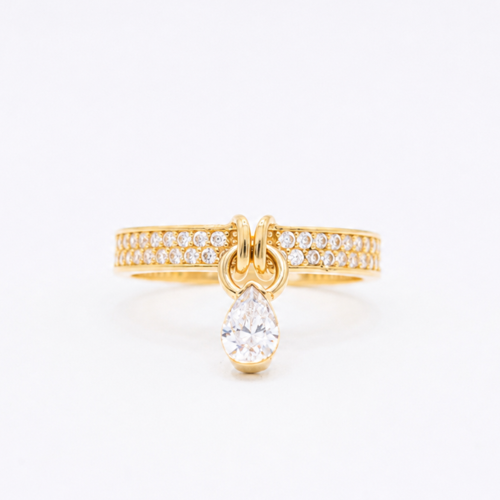 Anillo de Oro 14k con Colgante e Inscrustación de Zirconias mod. 10855