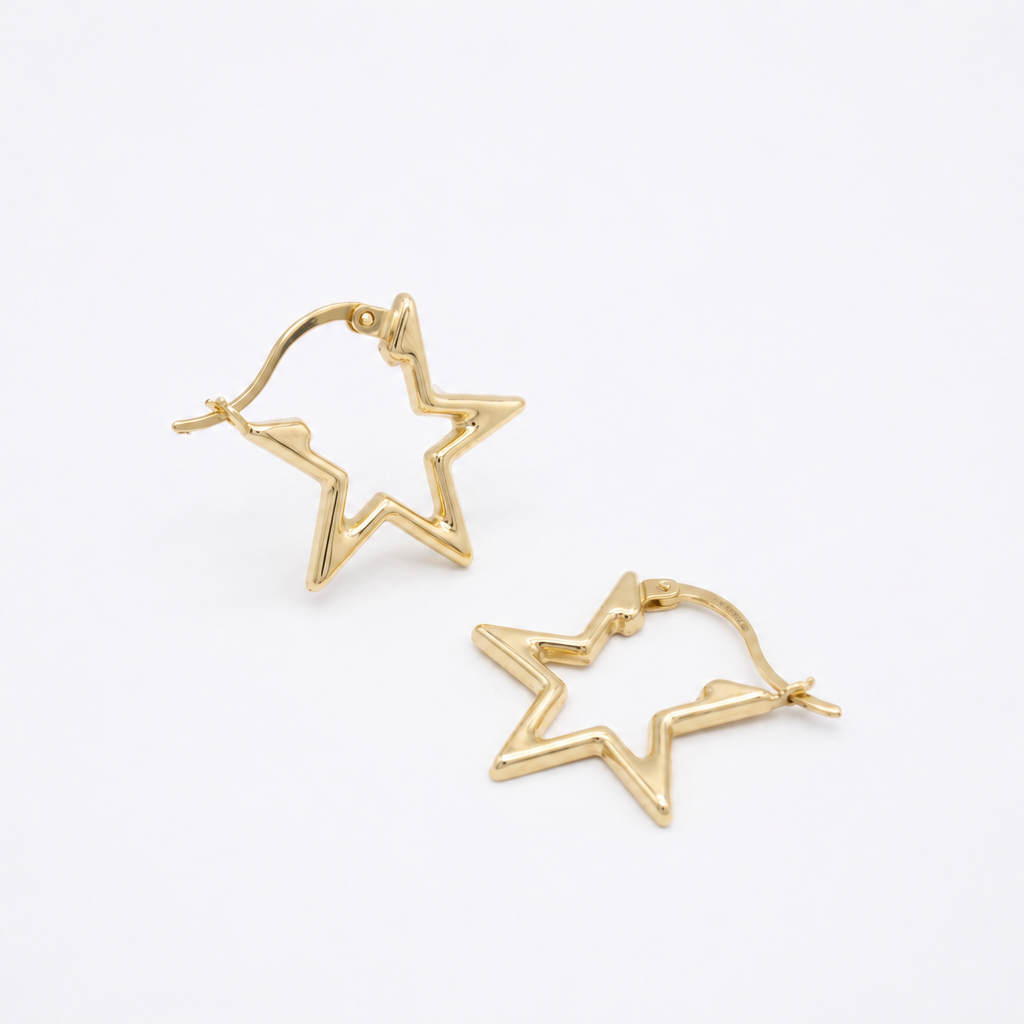 Arracada de Oro 14k Estrellas Doradas Huecas mod. 10892