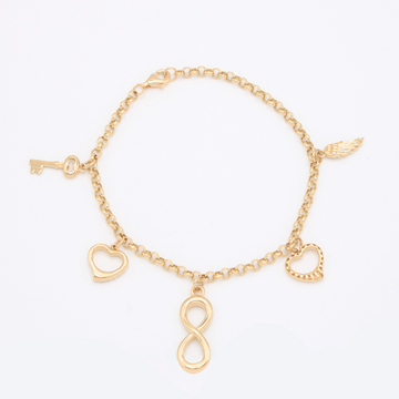 Pulsera de Oro 14k con Colgantes de Corazones e Infinito mod. 10968