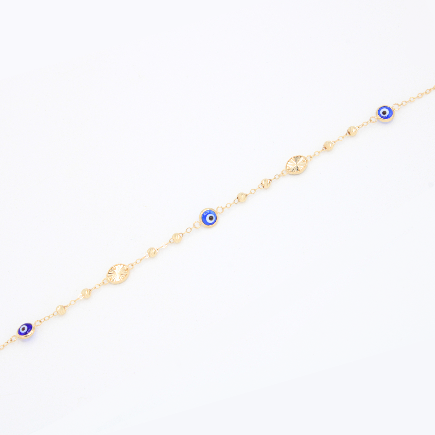 Pulsera de Oro 14k con Ojos Turcos y Bolitas Diamantadas mod. 10970