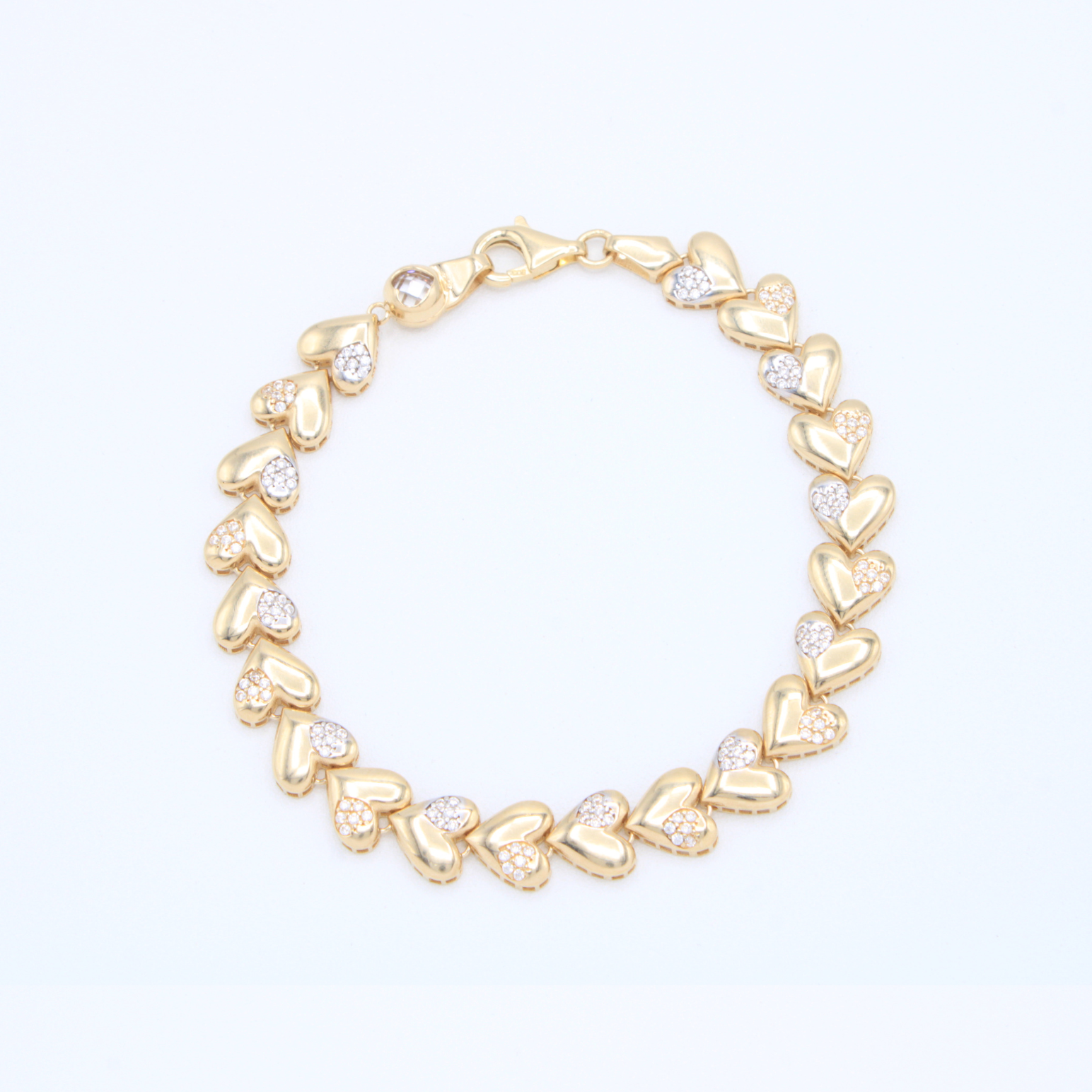 Pulsera de Oro 14k Corazones con Incrustación de Zirconias mod. 10962