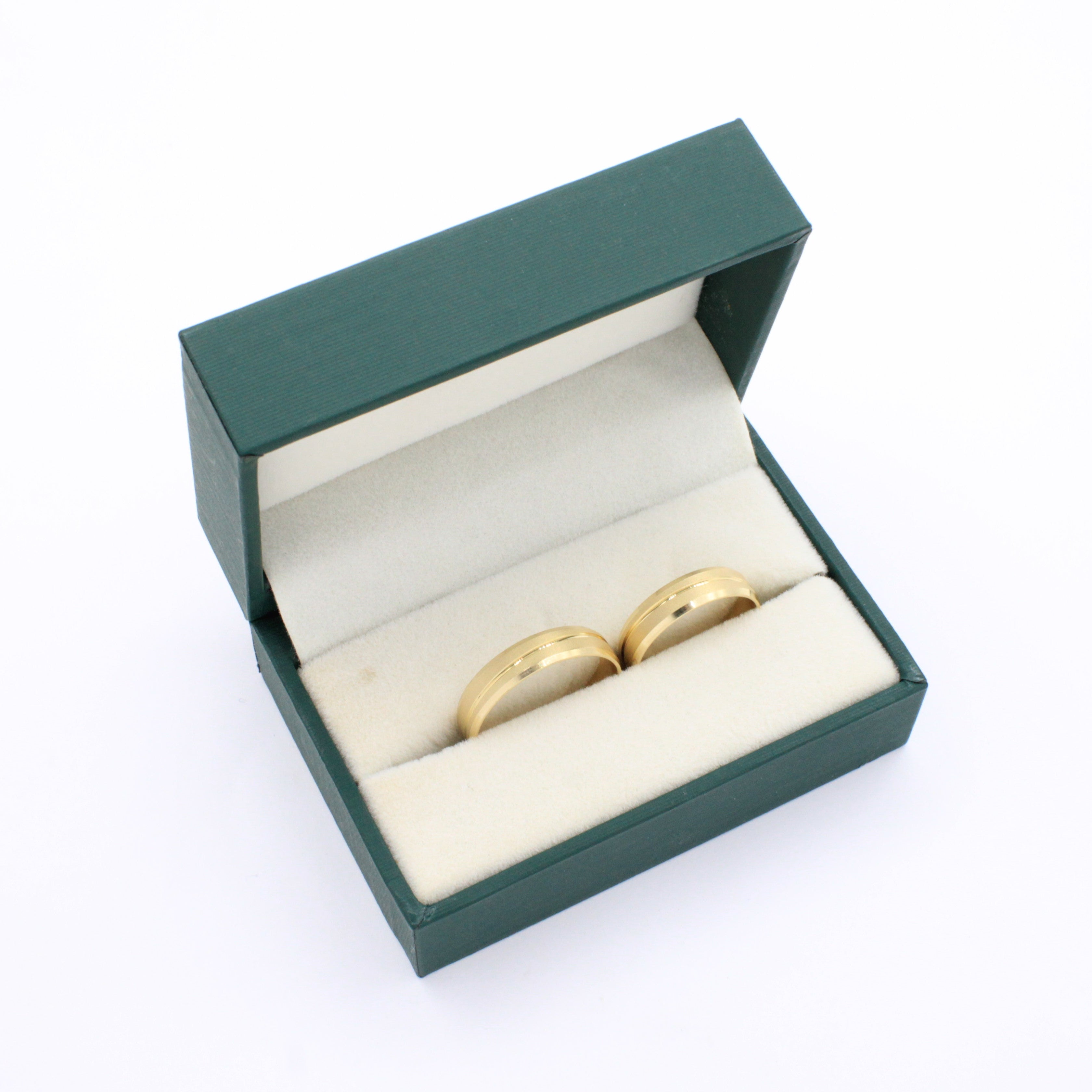 Argollas de Matrimonio de Oro 14k Diseño Confort Mate con Líneas Brillantes mod. 10616