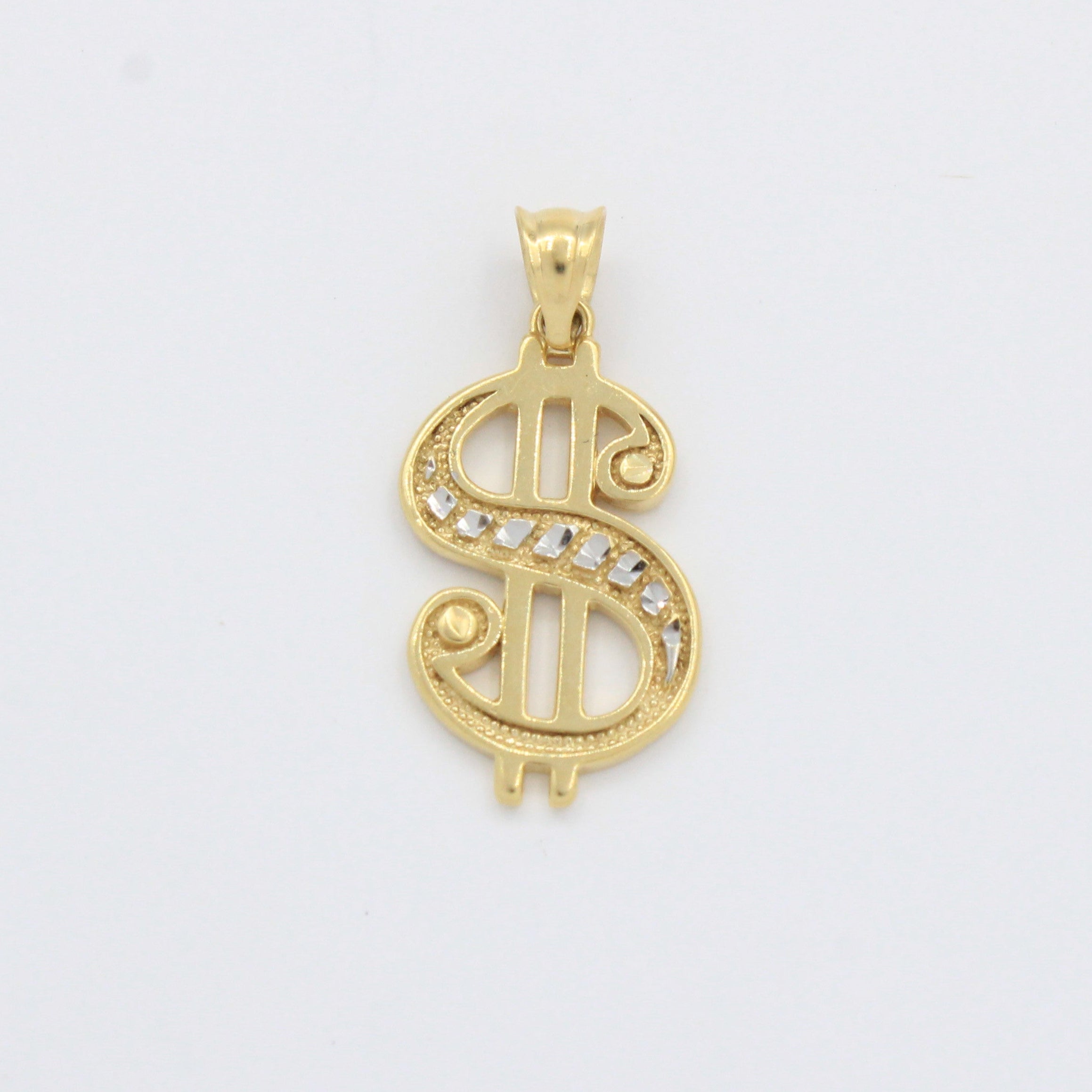 Dije de Oro 14k Signo de Dollares Incrustado con Zirconias mod. 10497