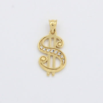 Dije de Oro 14k Signo de Dollares Incrustado con Zirconias mod. 10497
