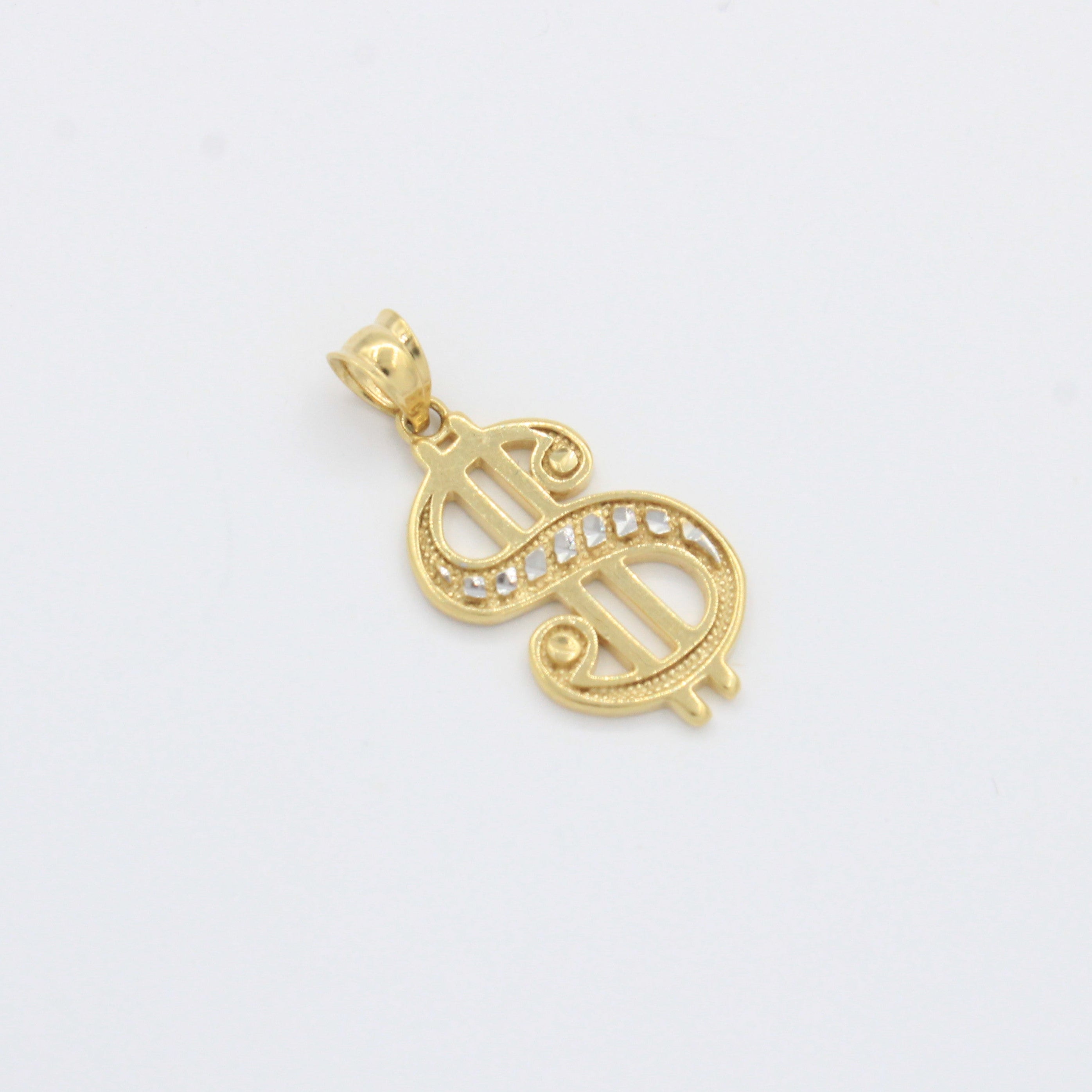 Dije de Oro 14k Signo de Dollares Incrustado con Zirconias mod. 10497