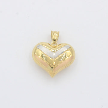 Dije de Oro 14k Corazón Inflado y Hueco con Tonos Mate Detallado con Diamantado Fino mod. 10499