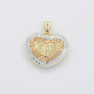 Dije de Oro 14k Corazón en Modelo Inflado Hueco con Diamantado Fino mod. 10508