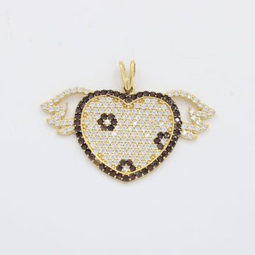 Dije de Oro 14k Corazón con Alas e Incrustación de Zirconias Brillantes mod. 10511