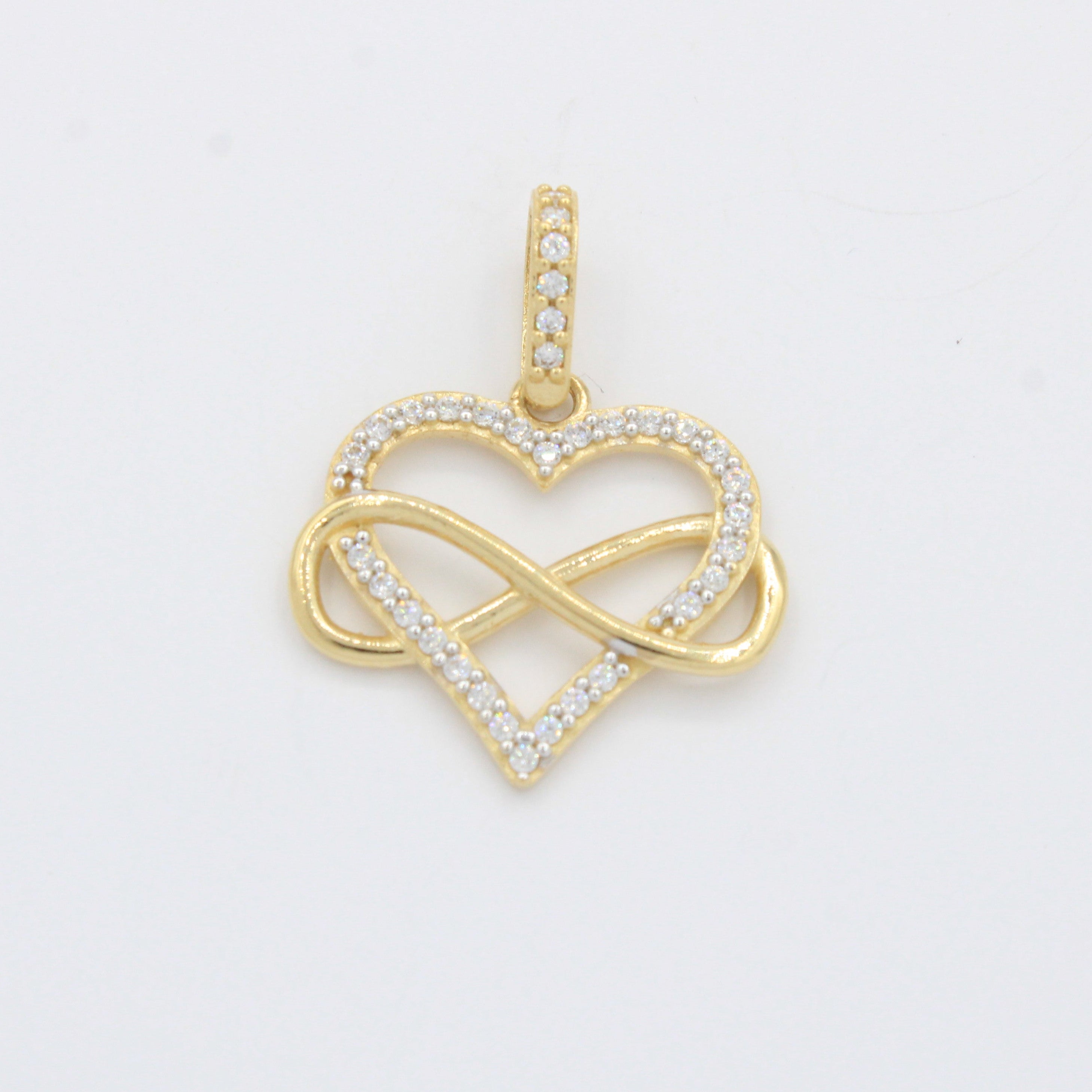 Dije de Oro 14k Corazón con Zirconias Brillantes Enredado con Infinito Fino mod. 10514