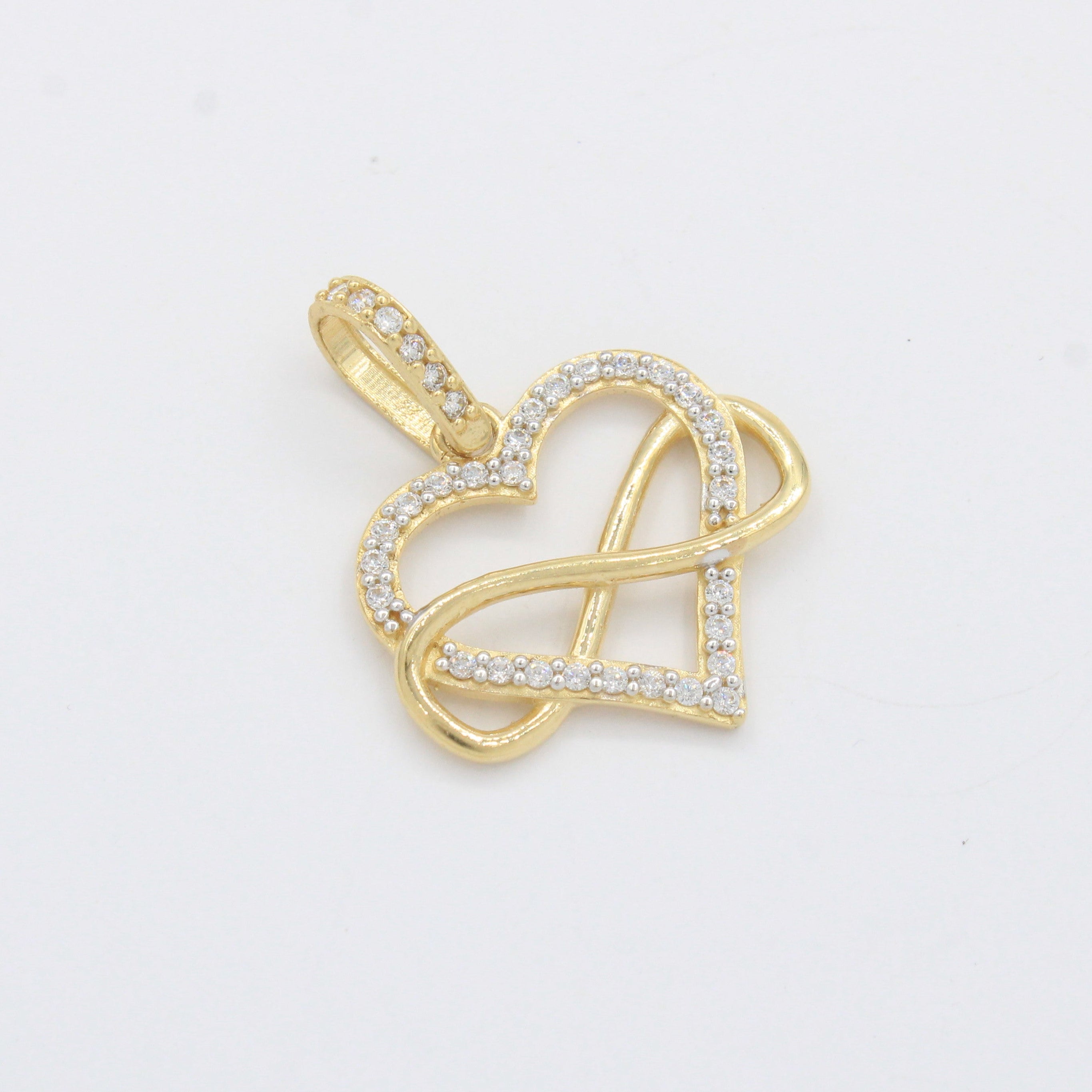 Dije de Oro 14k Corazón con Zirconias Brillantes Enredado con Infinito Fino mod. 10514