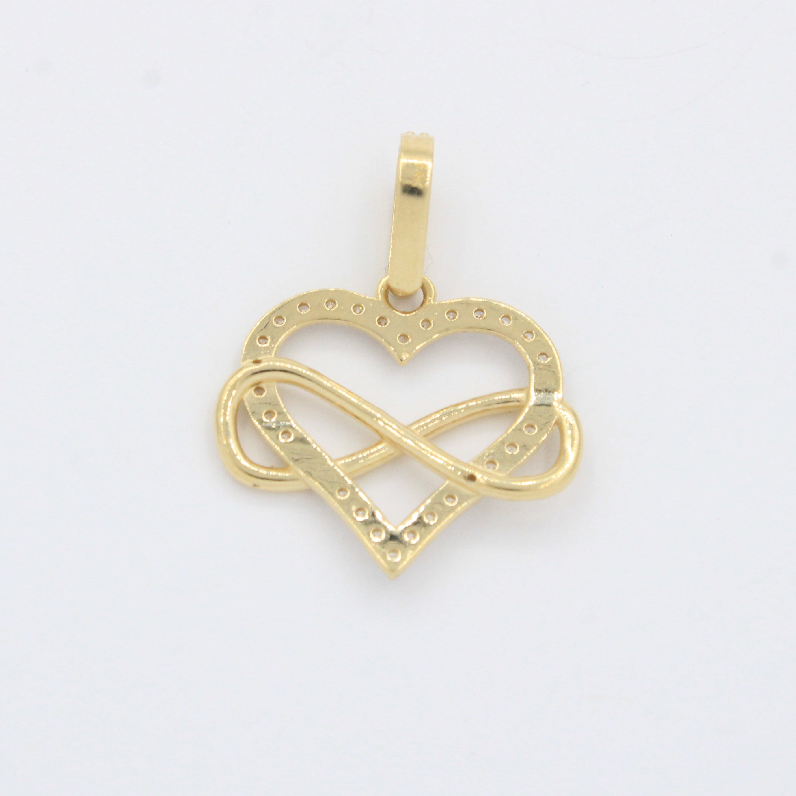 Dije de Oro 14k Corazón con Zirconias Brillantes Enredado con Infinito Fino mod. 10514