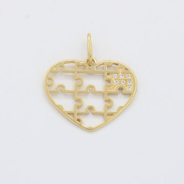 Dije de Oro 14k Corazón Rompecabeza con Pieza de Zirconias Finas mod. 10515