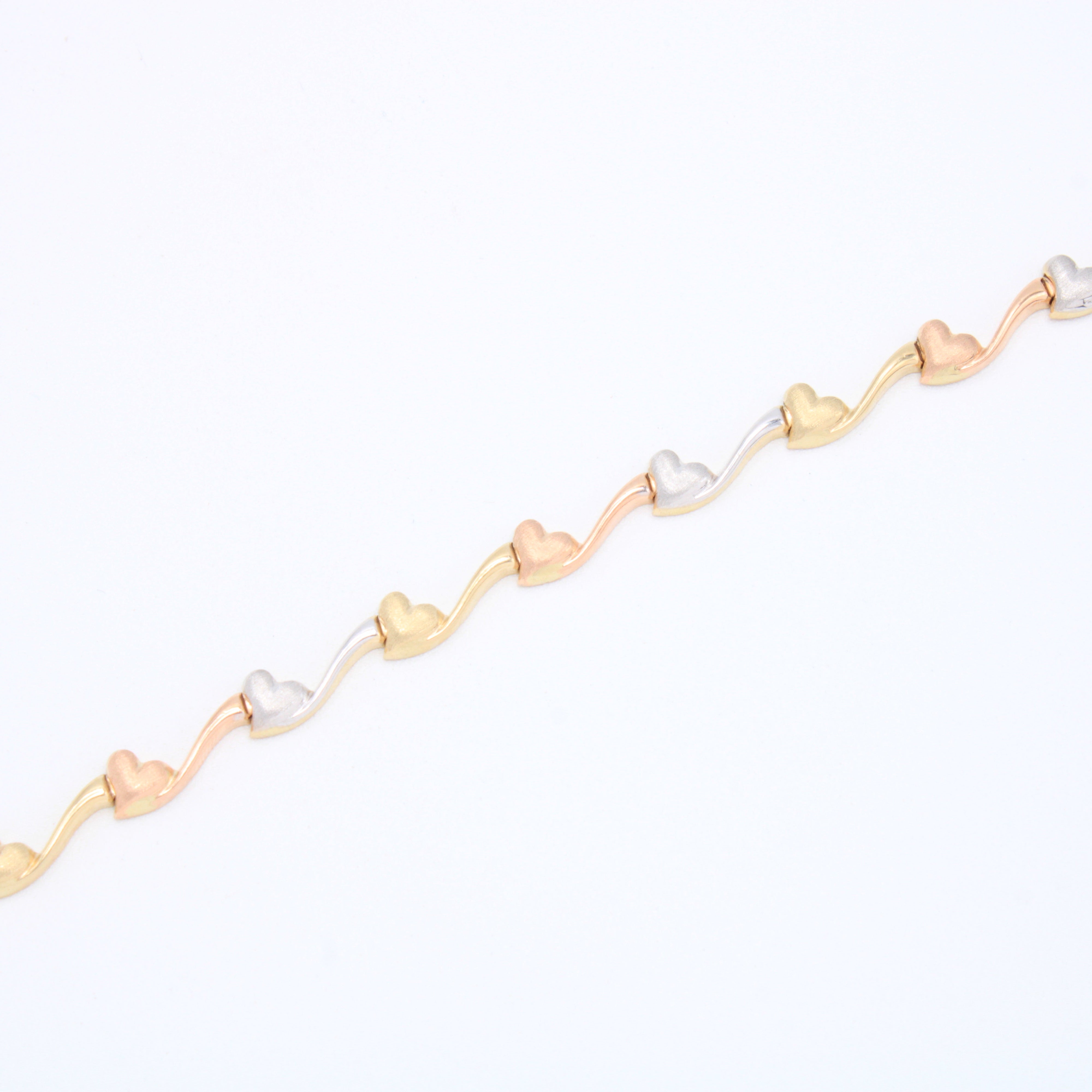 Pulsera de Oro 14k Corazones Matte Florentinos mod. 10961