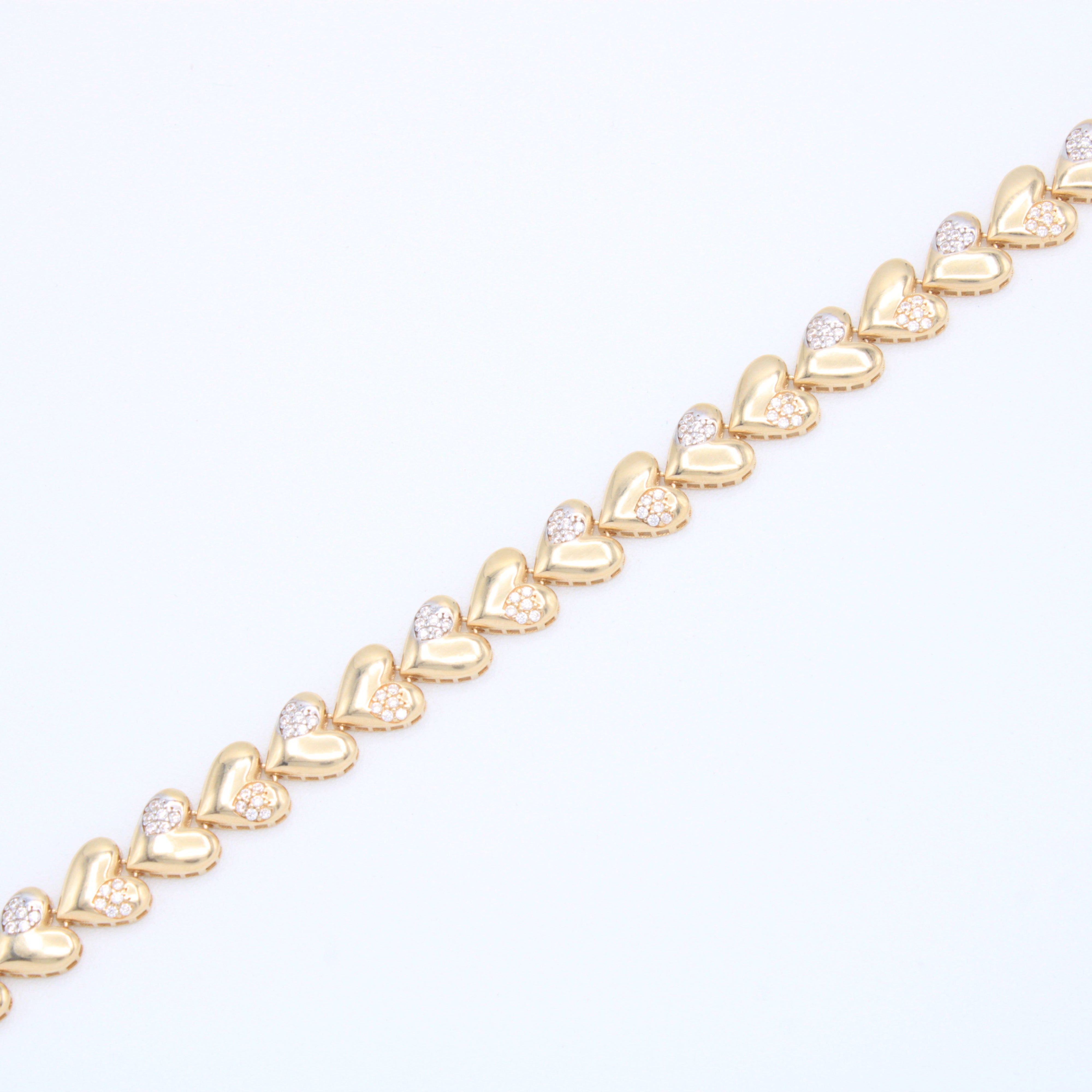 Pulsera de Oro 14k Corazones con Incrustación de Zirconias mod. 10962