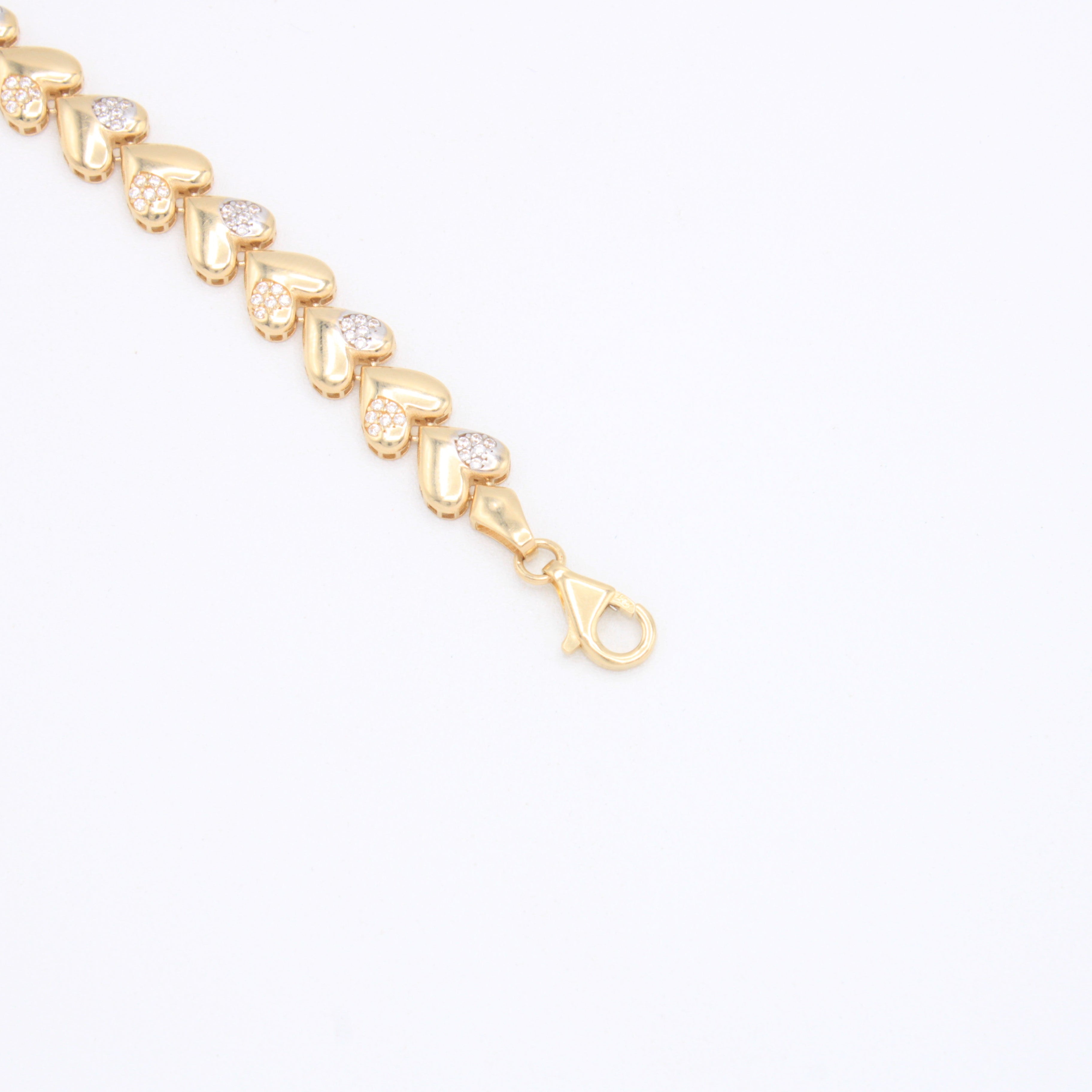 Pulsera de Oro 14k Corazones con Incrustación de Zirconias mod. 10962