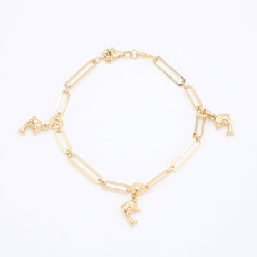 Pulsera de Oro 14k Tejido Paperclip con Delfines mod. 10963