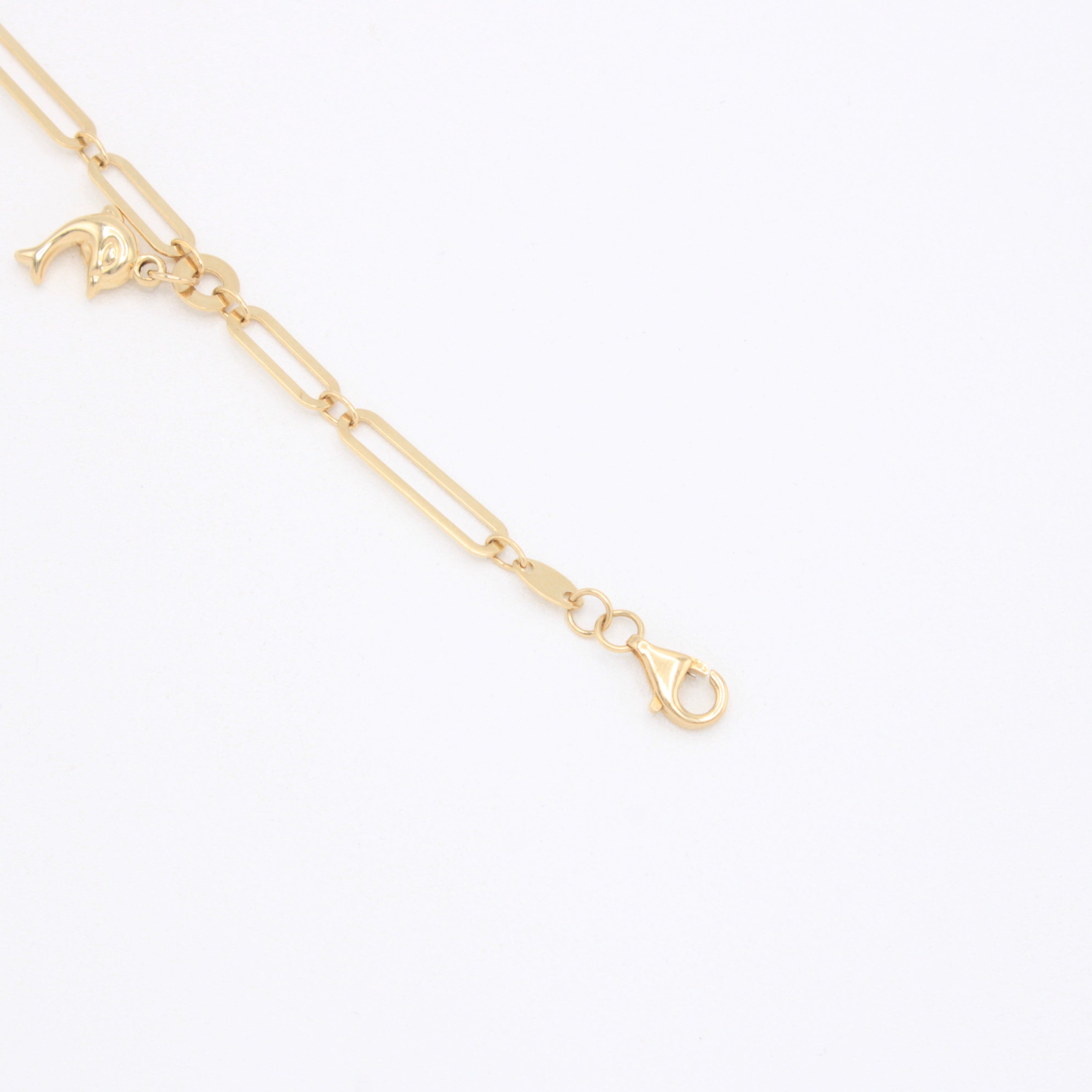 Pulsera de Oro 14k Tejido Paperclip con Delfines mod. 10963