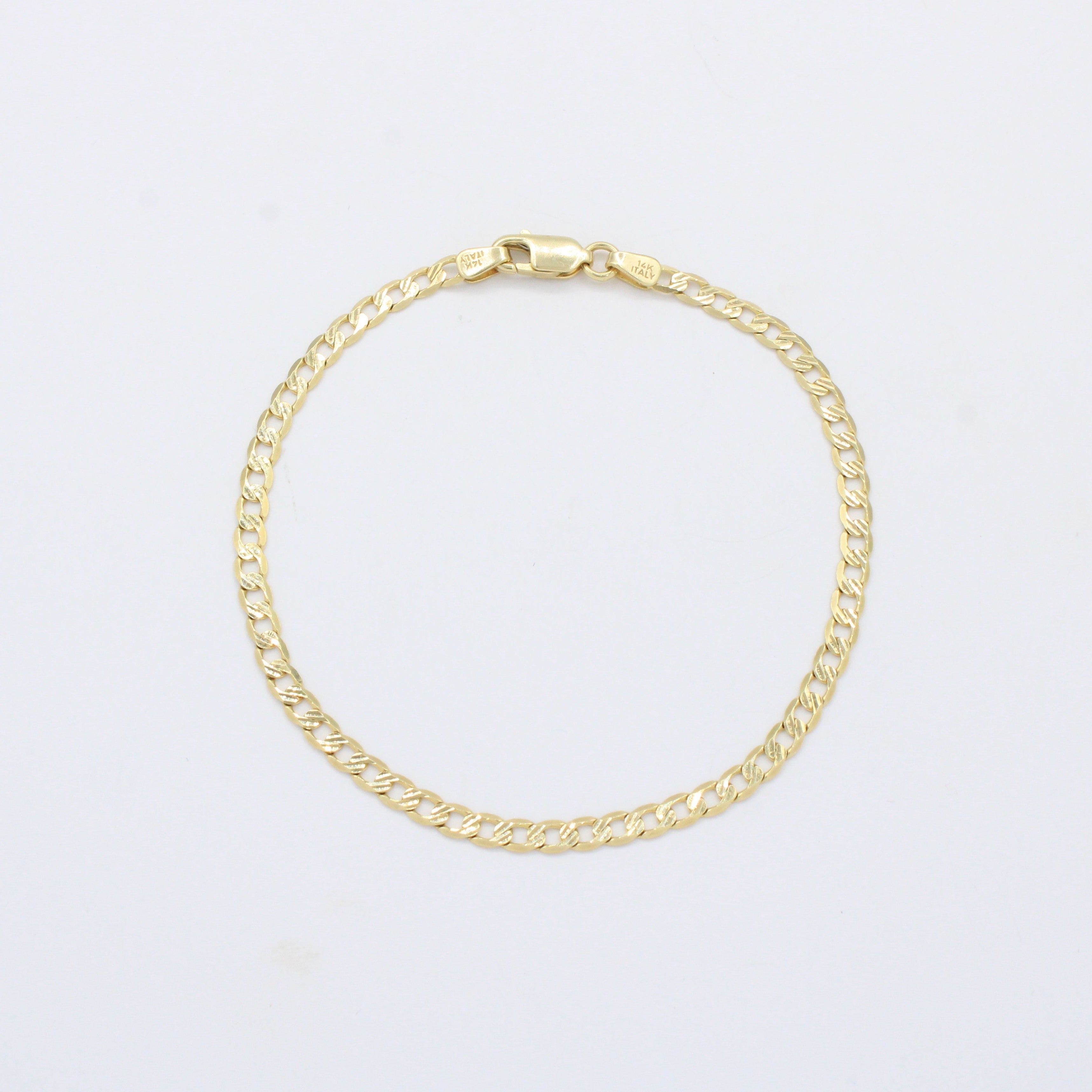 Pulsera Eslabón de Oro 14k Barbada Tradicional con Diamantado Fino mod. 10525
