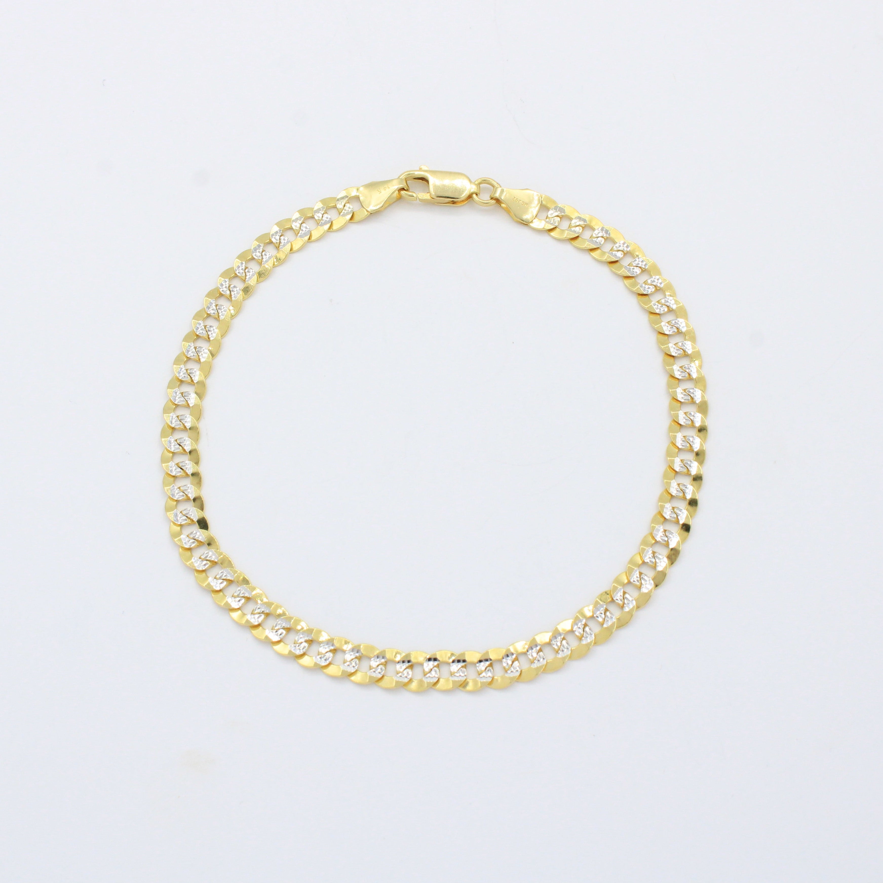 Pulsera de Oro 14k Tejido Barbado Sólido Estilo Brillante con Diamantado mod. 10527