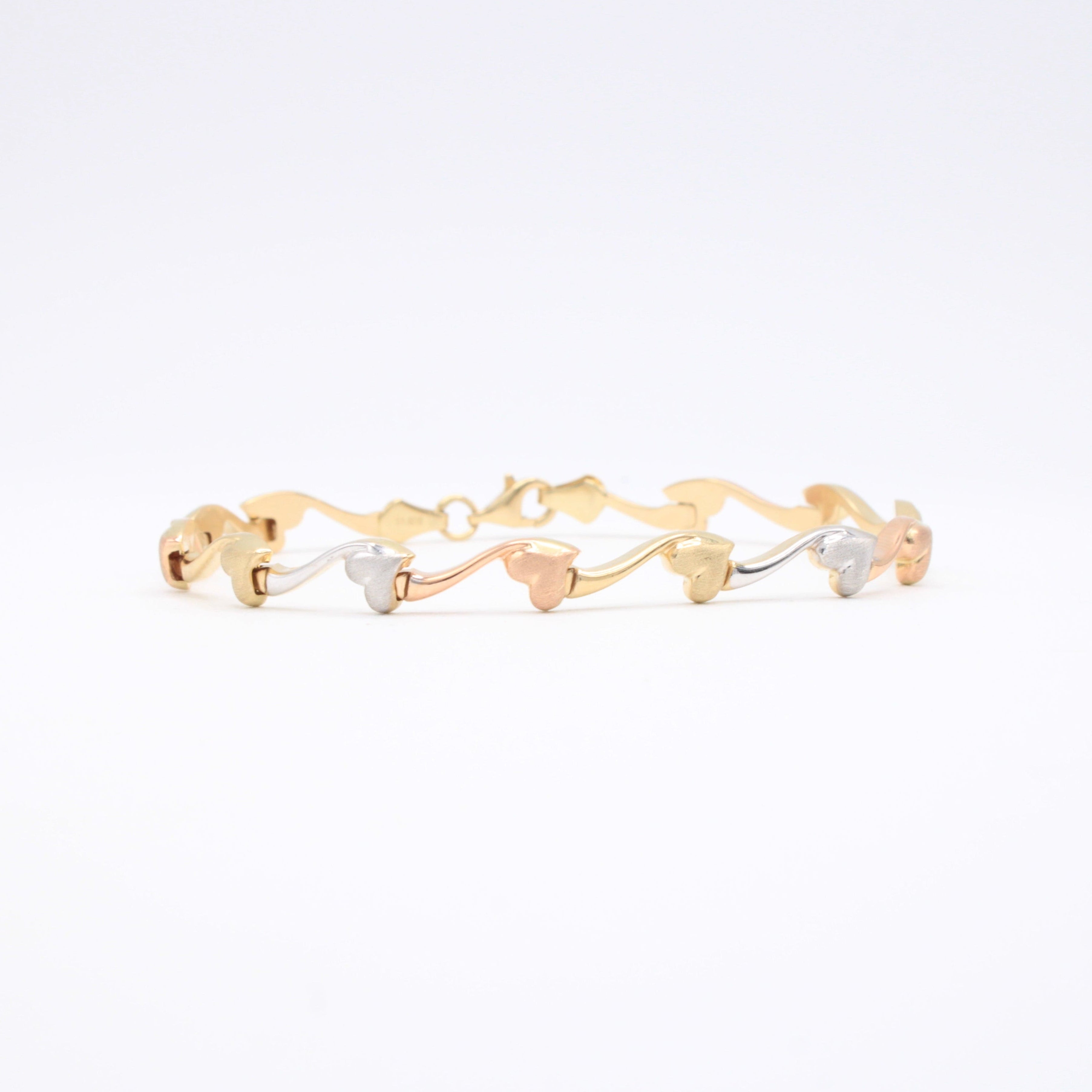 Pulsera de Oro 14k Corazones Matte Florentinos mod. 10961