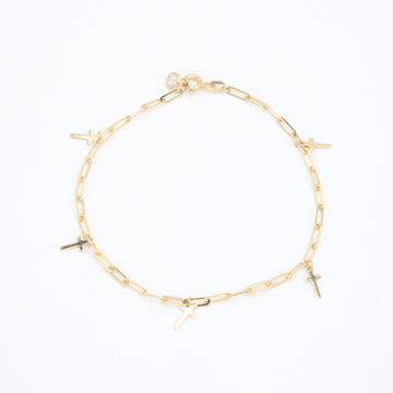 Pulsera de Oro 14k Tejido Paperclip con Cruces Colgantes mod. 10969