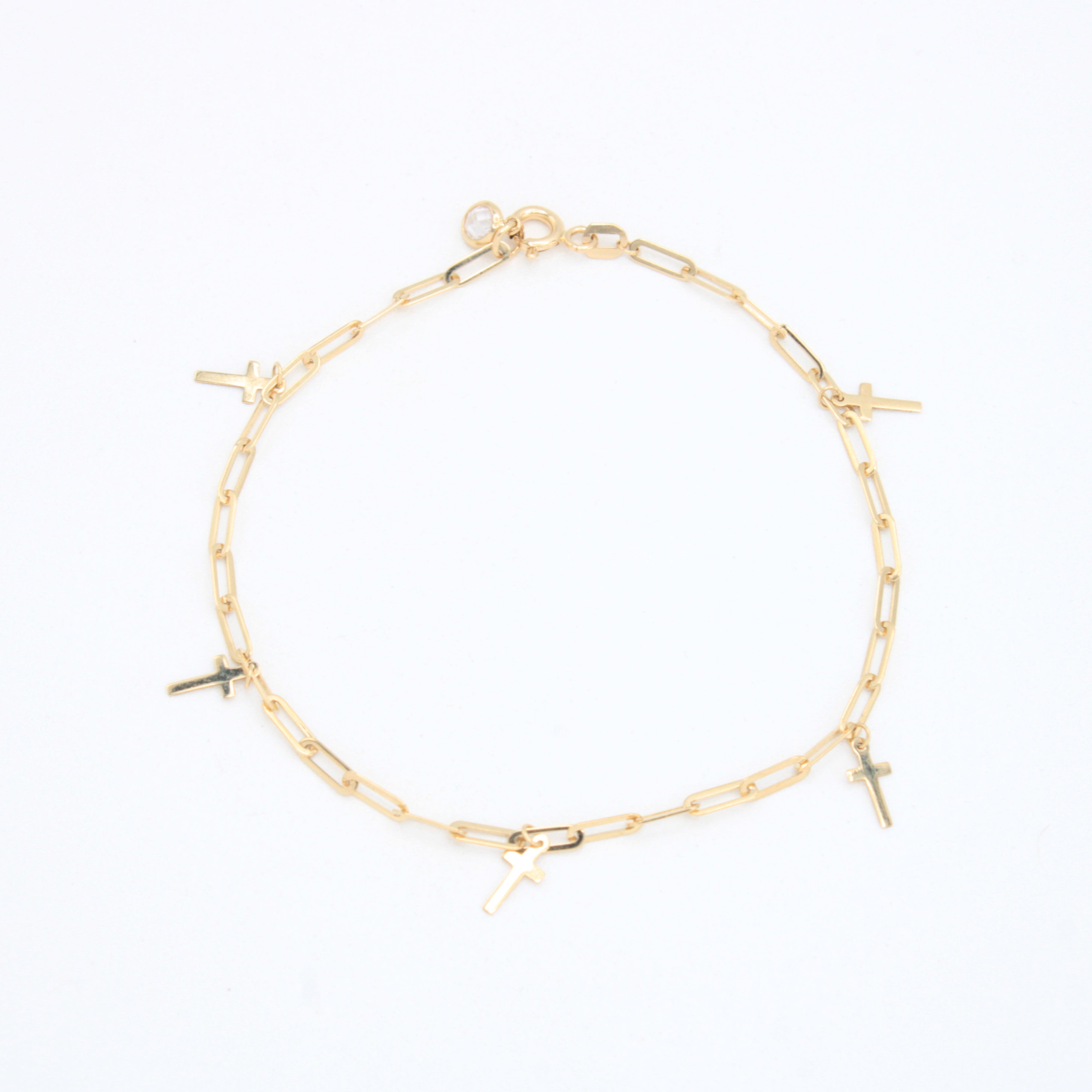 Pulsera de Oro 14k Tejido Paperclip con Cruces Colgantes mod. 10969