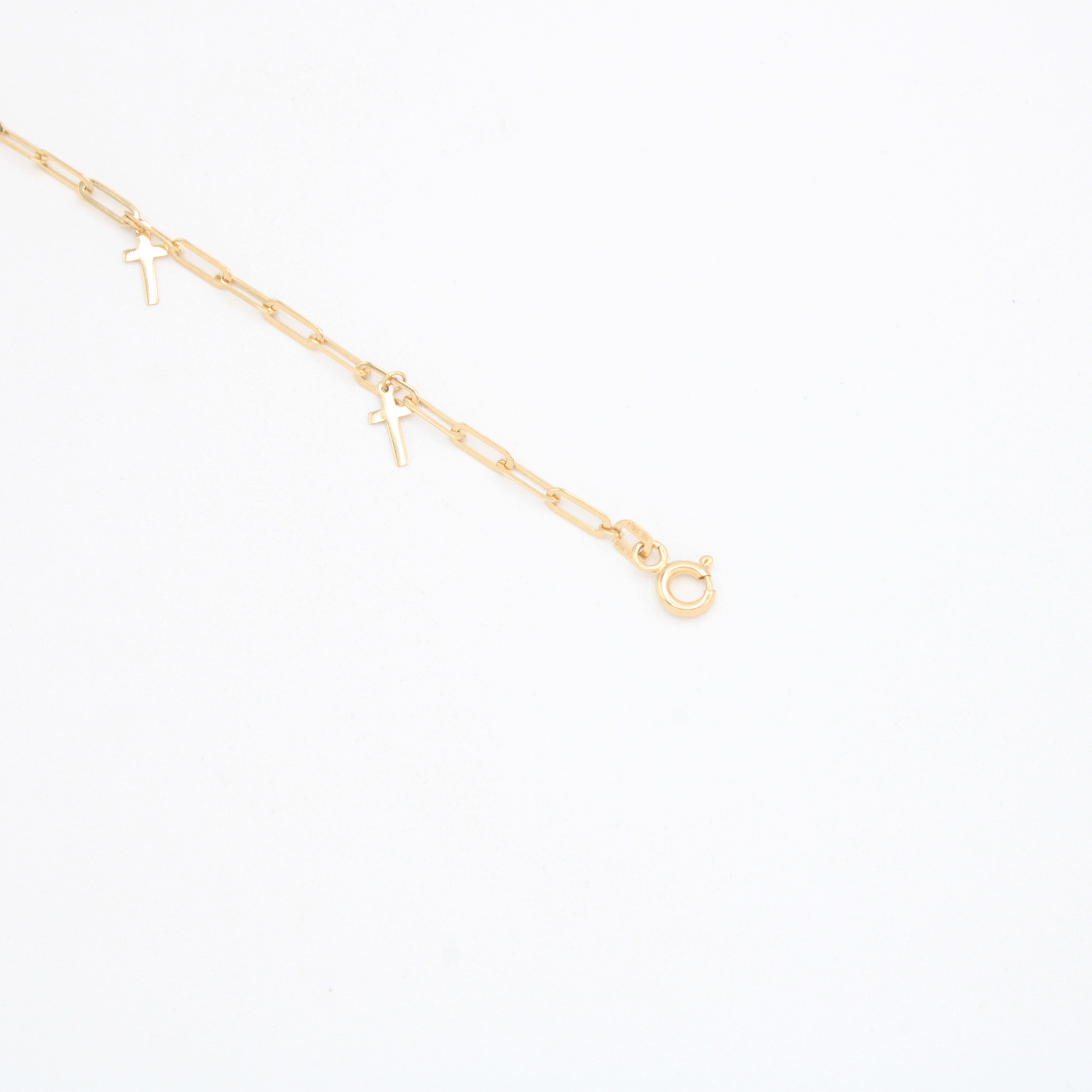 Pulsera de Oro 14k Tejido Paperclip con Cruces Colgantes mod. 10969