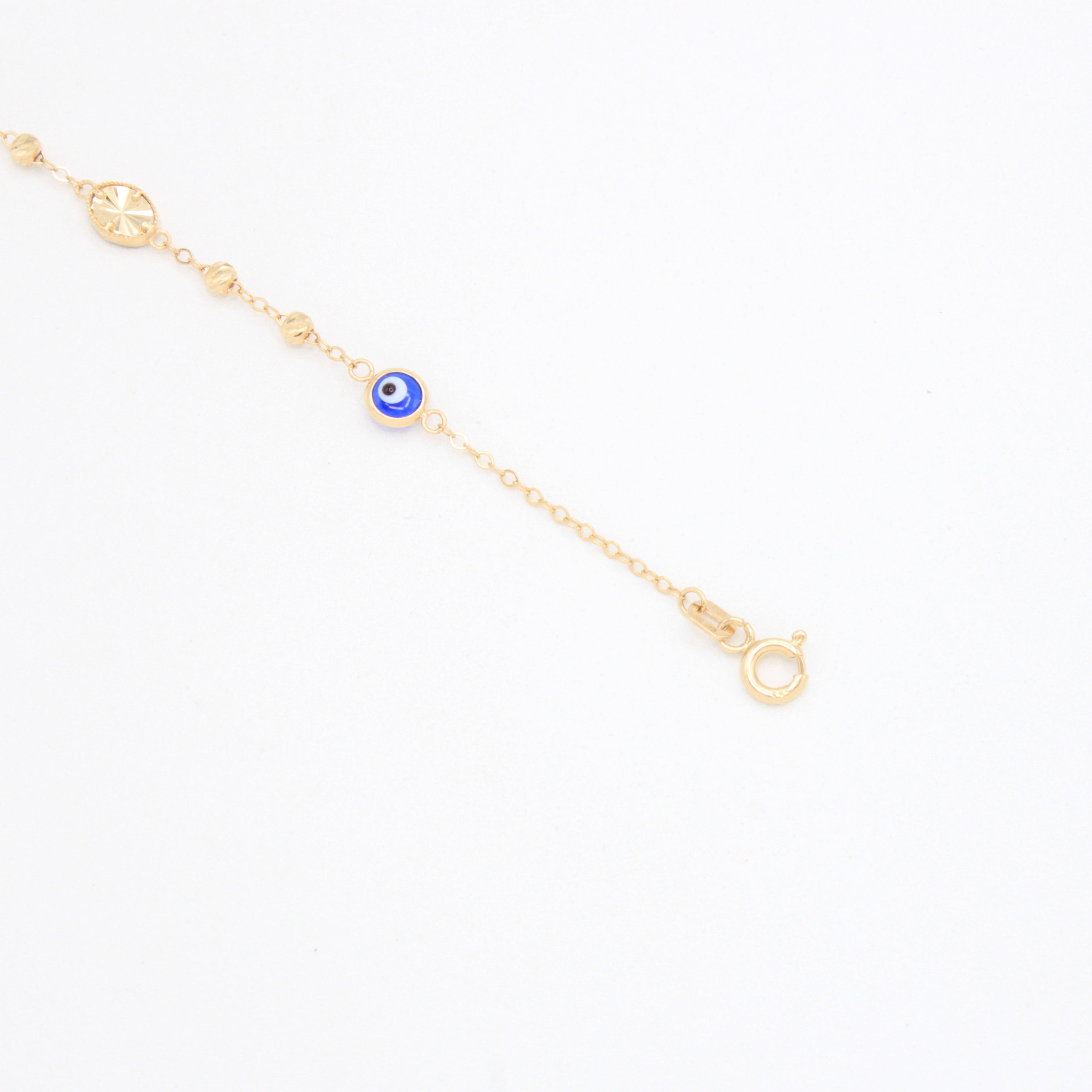 Pulsera de Oro 14k con Ojos Turcos y Bolitas Diamantadas mod. 10970