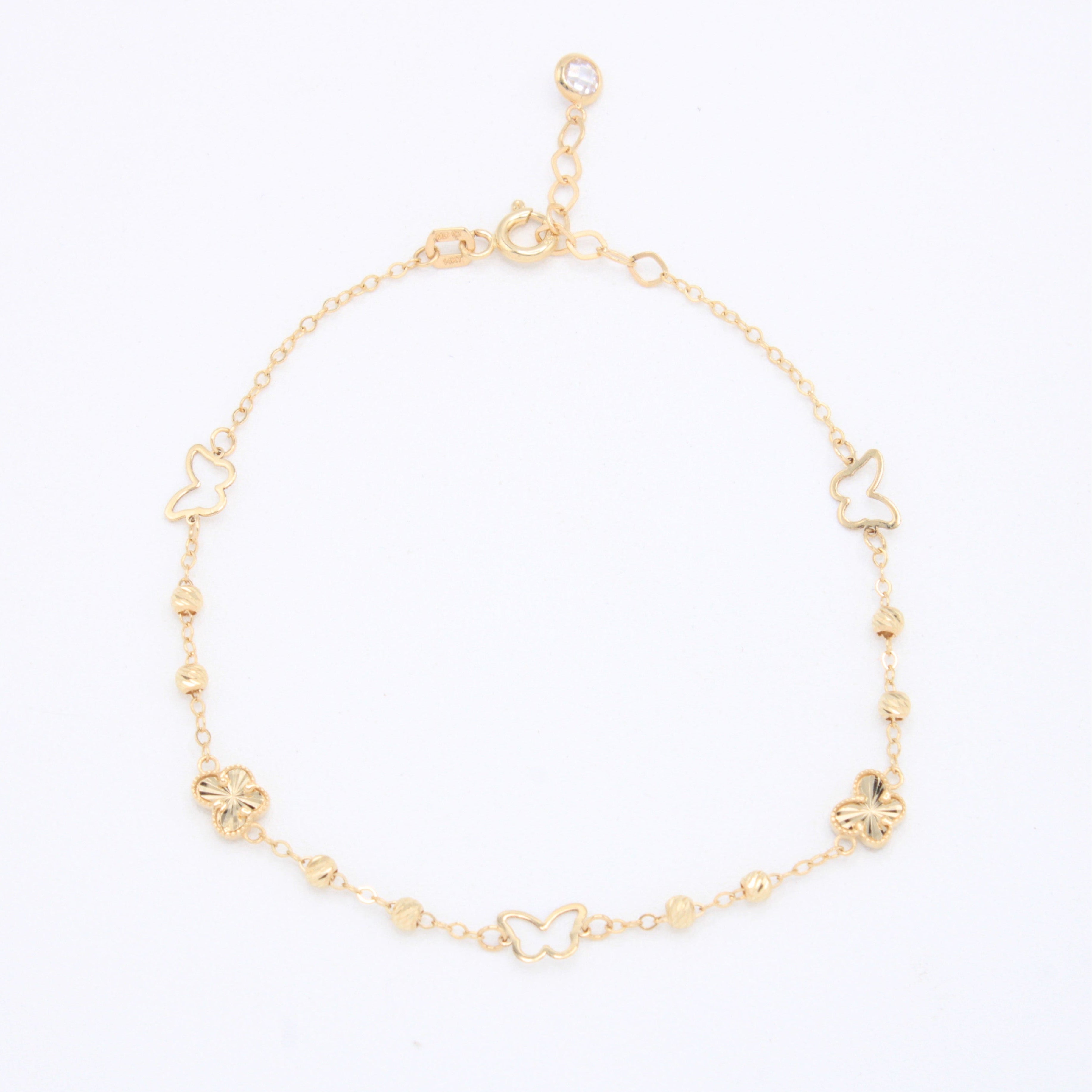 Pulsera de Oro 14k con Mariposas y Detalles Diamantados mod. 10972