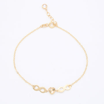 Pulsera de Oro 14k con Infinitos y Corazón Diamantado mod. 10973