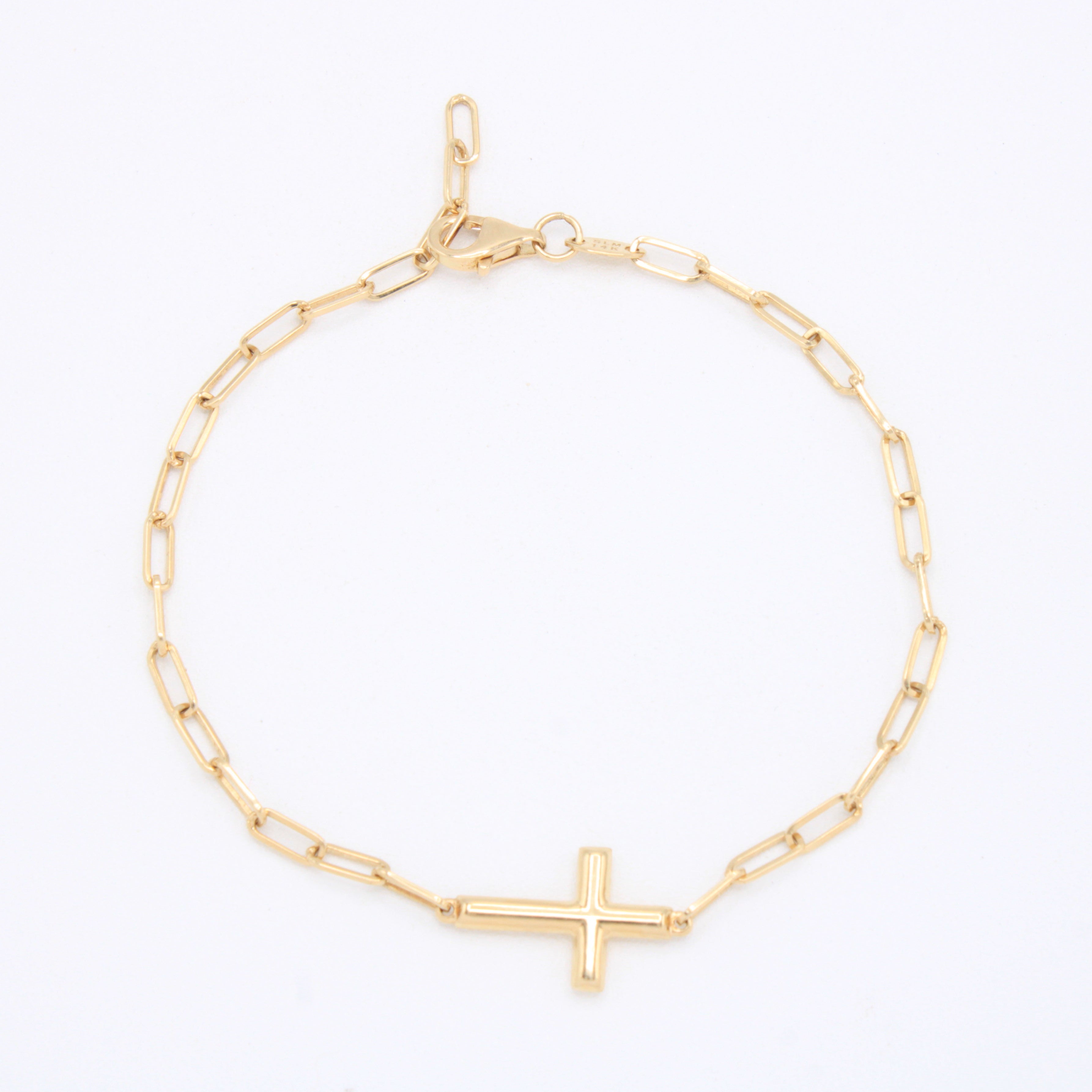 Pulsera de Oro 14k Tejido Paperclip con Cruz mod. 10974