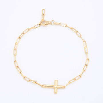 Pulsera de Oro 14k Tejido Paperclip con Cruz mod. 10974