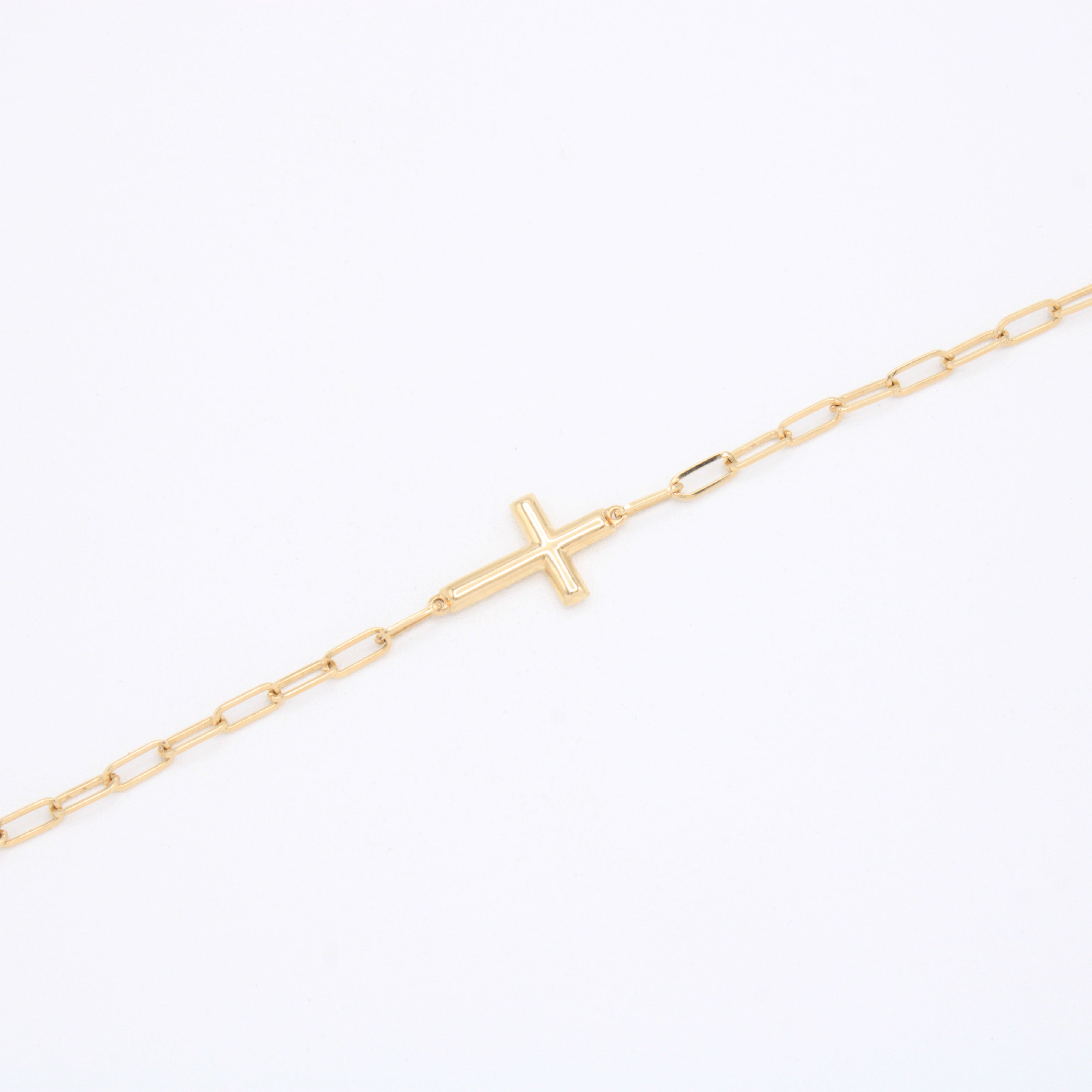 Pulsera de Oro 14k Tejido Paperclip con Cruz mod. 10974